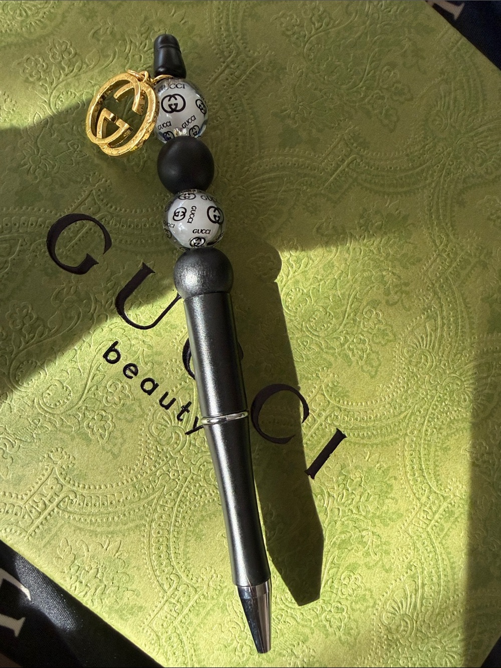 Handcrafted Black, White & Gold charm pen
